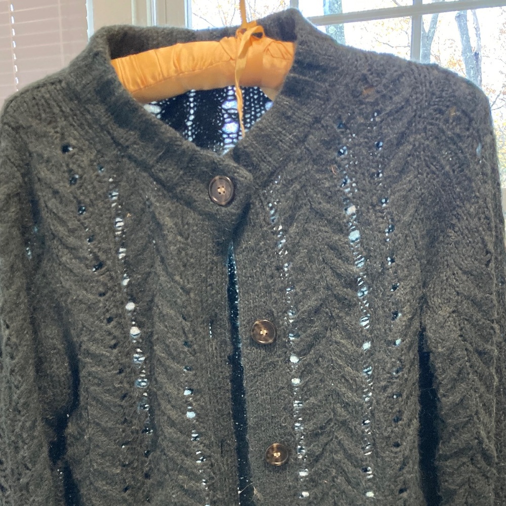 Hand Knit Wool & Mohair Cardigan / M